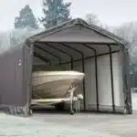 skladiščni šotor 3x61m v sivi barvi Šotor služi kot garaža za čoln