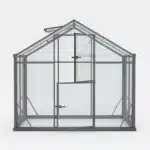 Sodoben Maxy L 3 stekleni rastlinjak prikazan od spredaj z dvojnimi vrati in robustno konstrukcijo ki omogoča optimalno rast rastlin