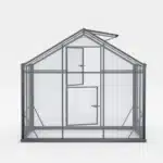 Čelnost Maxy L 3 steklenega rastlinjaka s črnim okvirjem in prozornimi steklenimi paneli ki zagotavljajo jasen pogled na notranjost